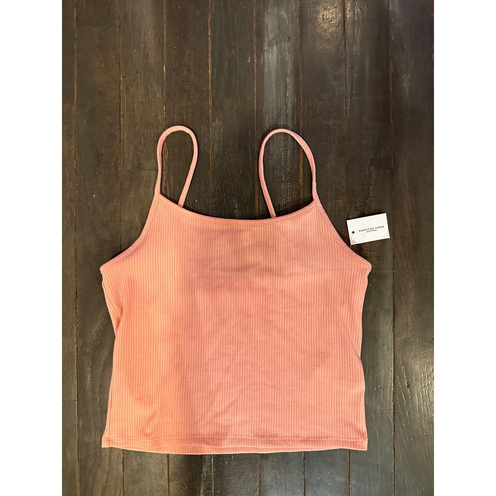 American Eagle Ribbed Cami Tank Top Peach Pink Adjustable Straps NWT